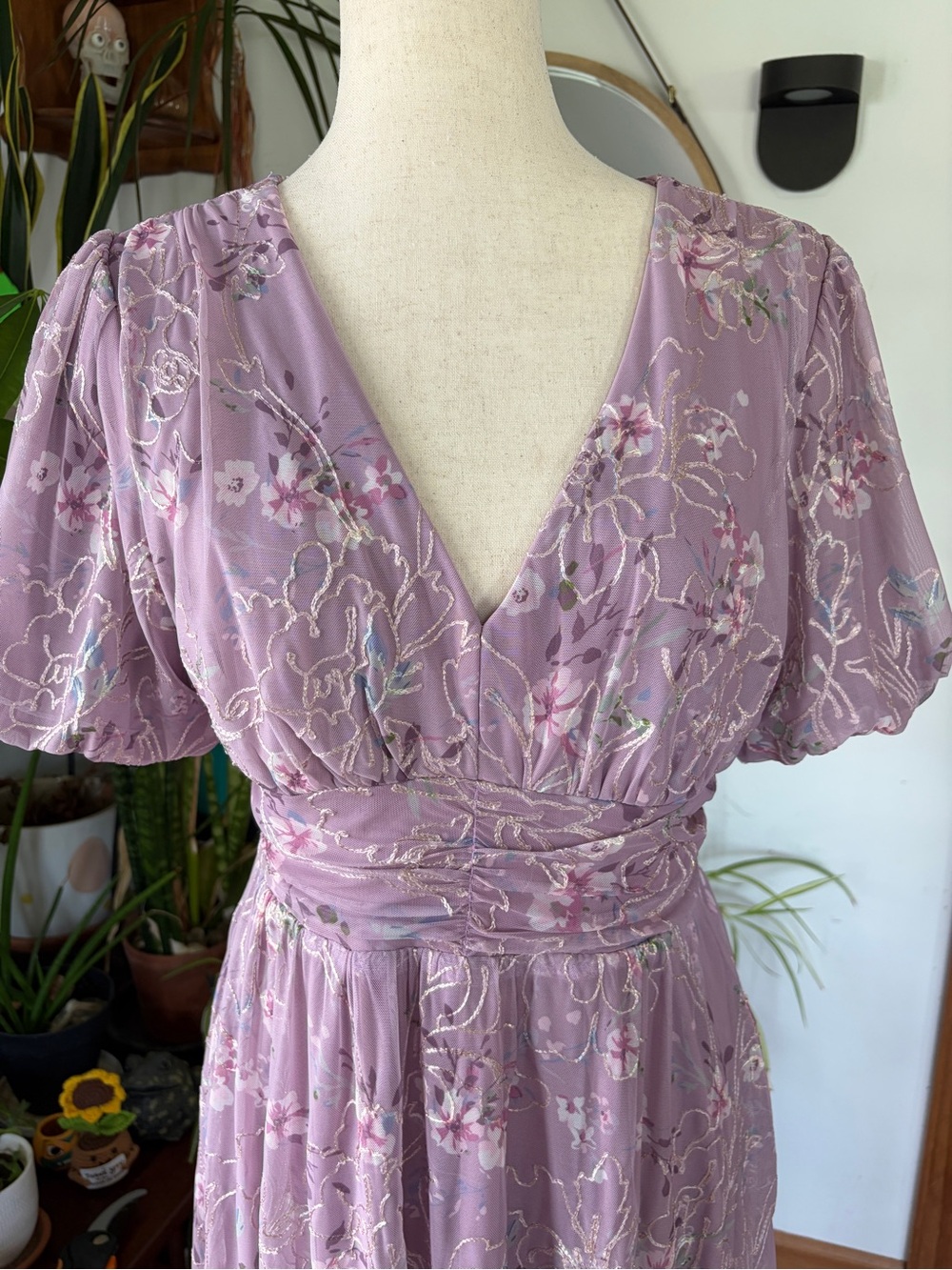 Baltic Born Mesh Floral Maxi Dress Large Lilac Embroidered Cottagecore Formal - Picture 2 of 11